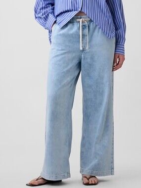 GAP Light Blue Relaxed Wide-Leg Drawstring Jeans